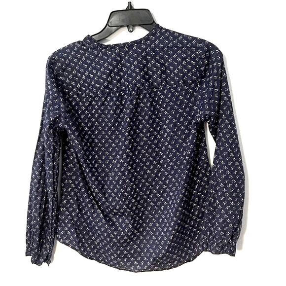 J. Crew navy blue + white v-neck cotton floral print tunic top long sleeve sz 0 - Picture 2 of 8